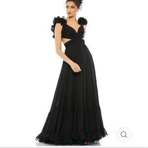 Mac Duggal - Rosette Ruffle Shoulder Lace-Up Back Cut-Out Sides Gown (Size US6)